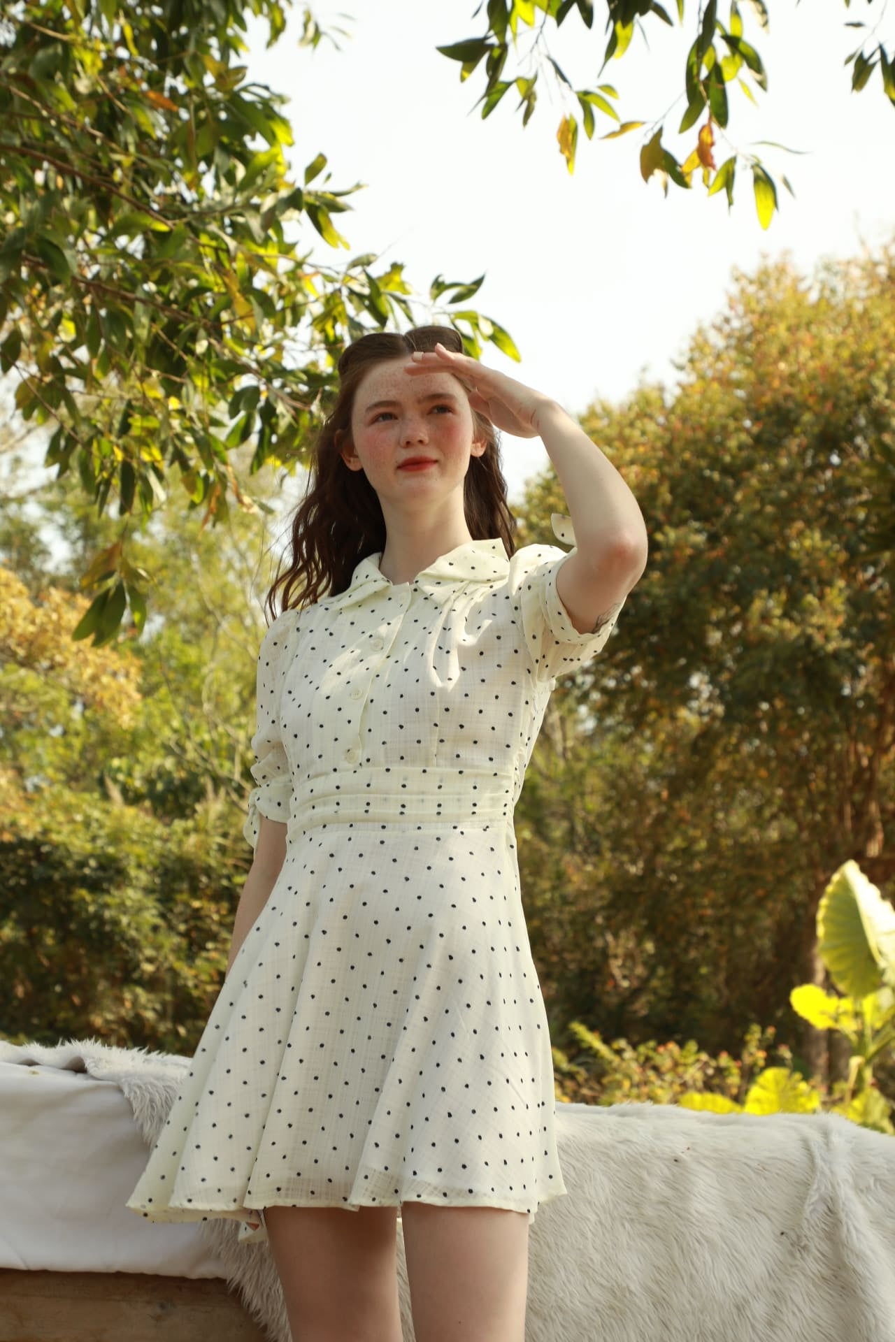 White Base Black Polka Dot Double Collar Dress - By Quaint White Base Black Polka Dot Double Collar Dress - By Quaint