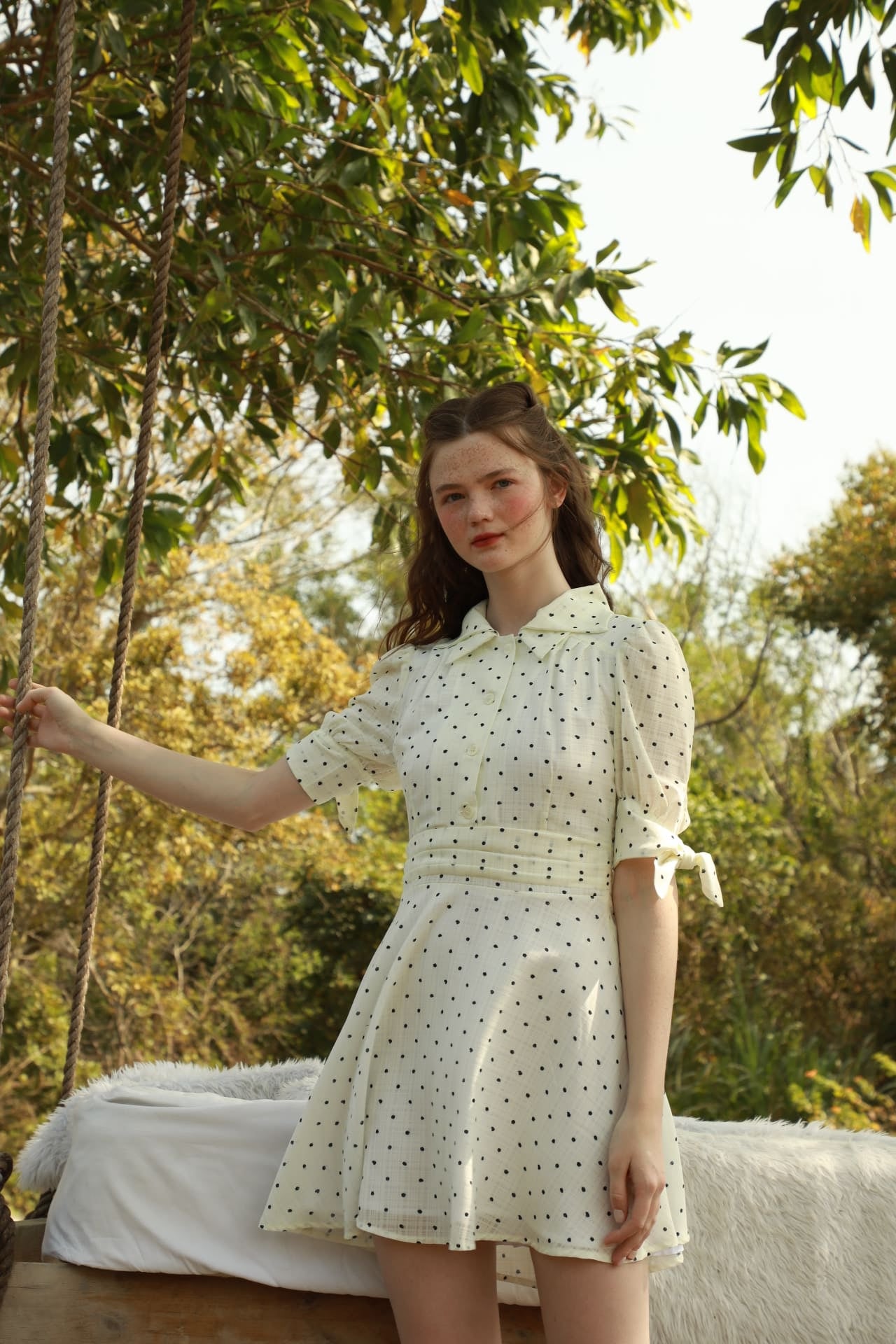 White Base Black Polka Dot Double Collar Dress - By Quaint White Base Black Polka Dot Double Collar Dress - By Quaint