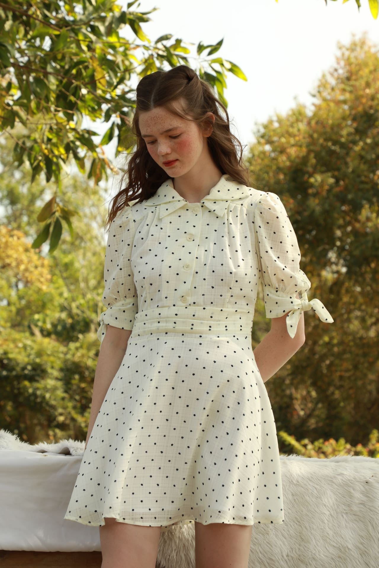 White Base Black Polka Dot Double Collar Dress - By Quaint White Base Black Polka Dot Double Collar Dress - By Quaint