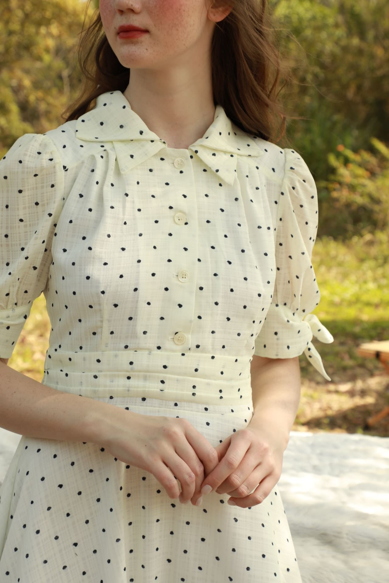 White Base Black Polka Dot Double Collar Dress - By Quaint White Base Black Polka Dot Double Collar Dress - By Quaint
