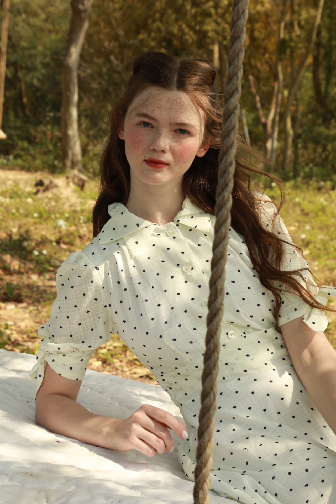 White Base Black Polka Dot Double Collar Dress - By Quaint White Base Black Polka Dot Double Collar Dress - By Quaint