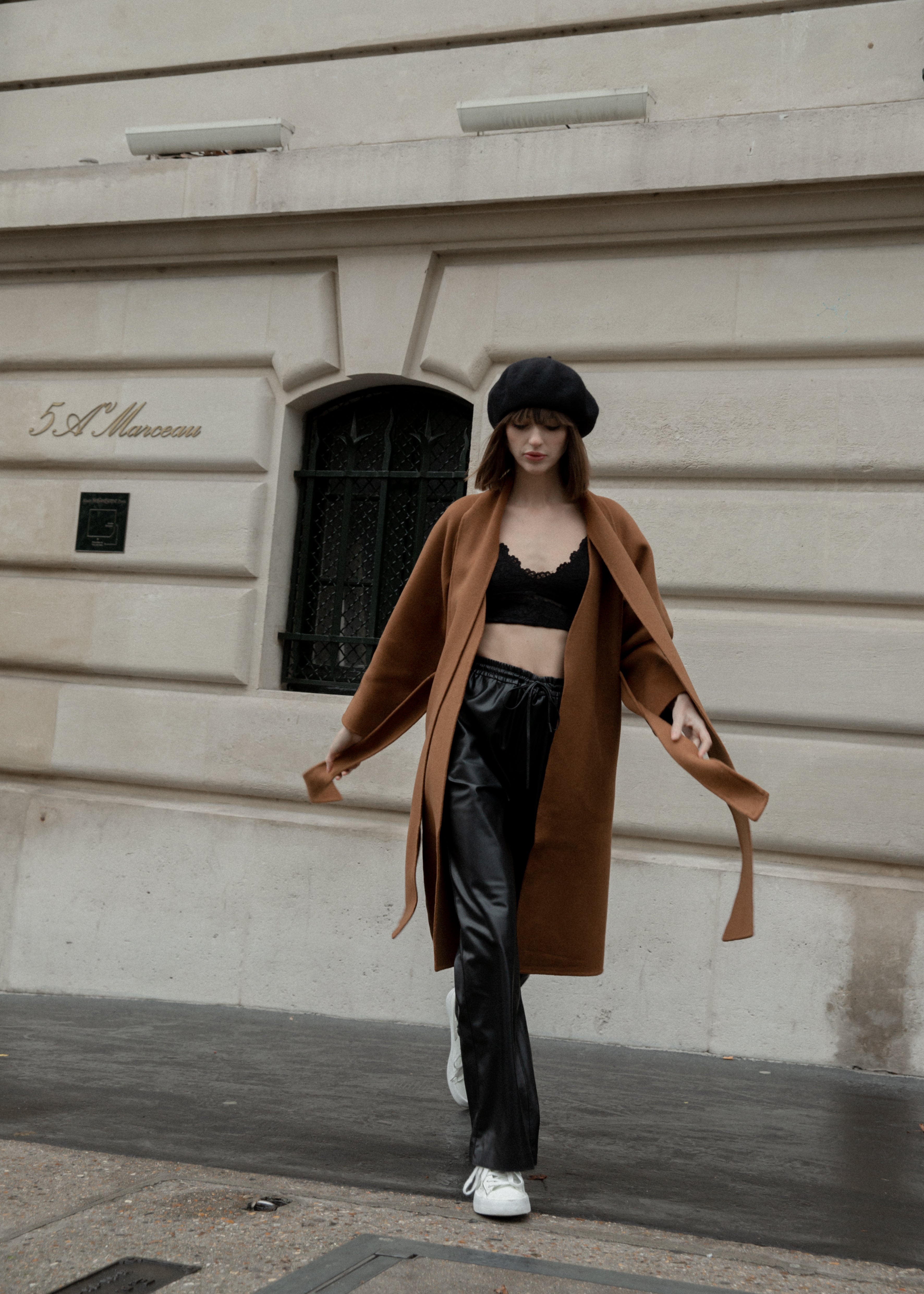 Edlin - Belted Coat with Draped Detail - By Quaint