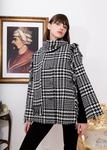 Wool Cape with Detachable Scarf and Button Details - By Quaint