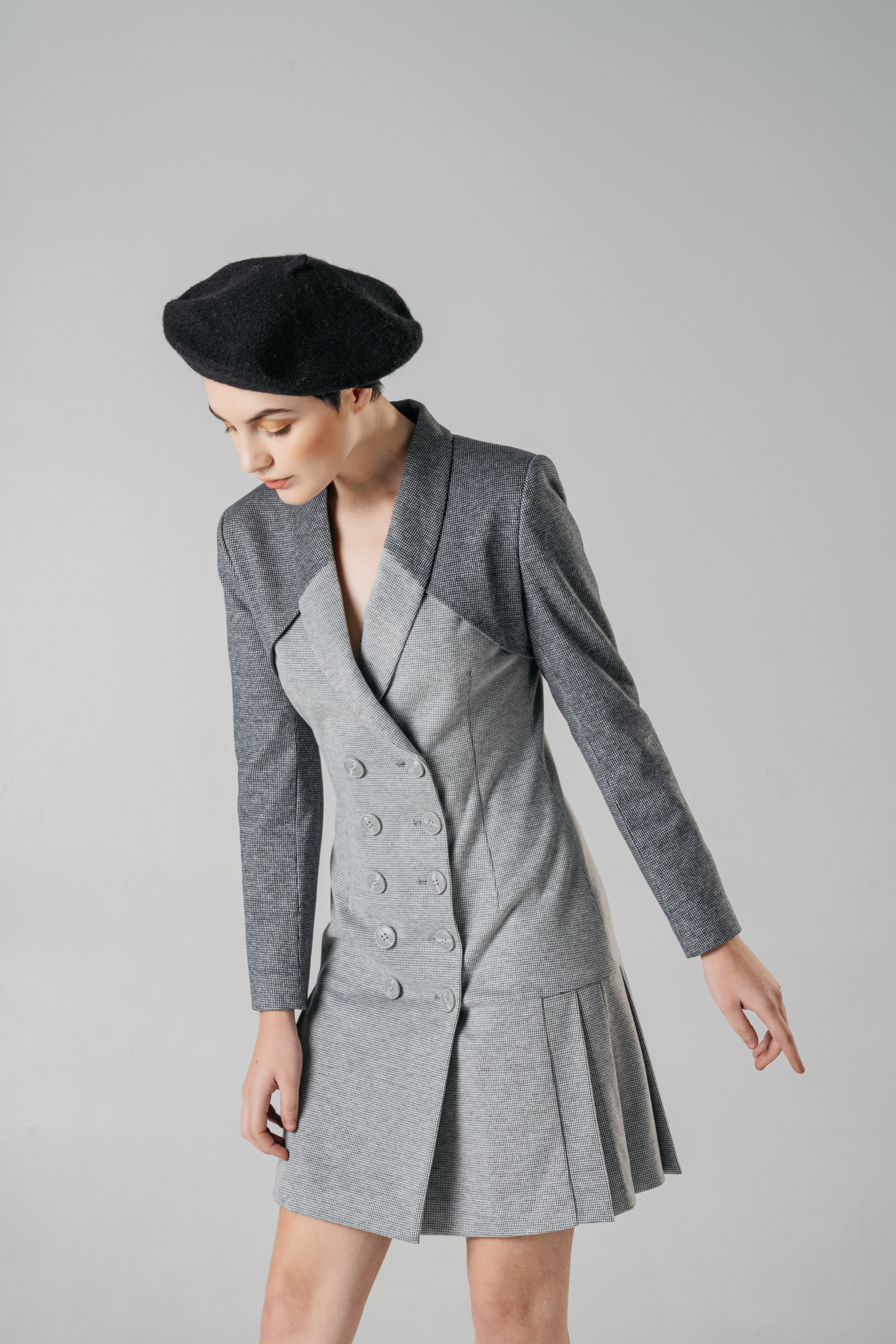 Gradient gray suit pleated dress - By Quaint