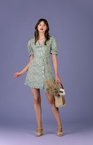 Small Green Floral Dress with Doll Collar - By Quaint