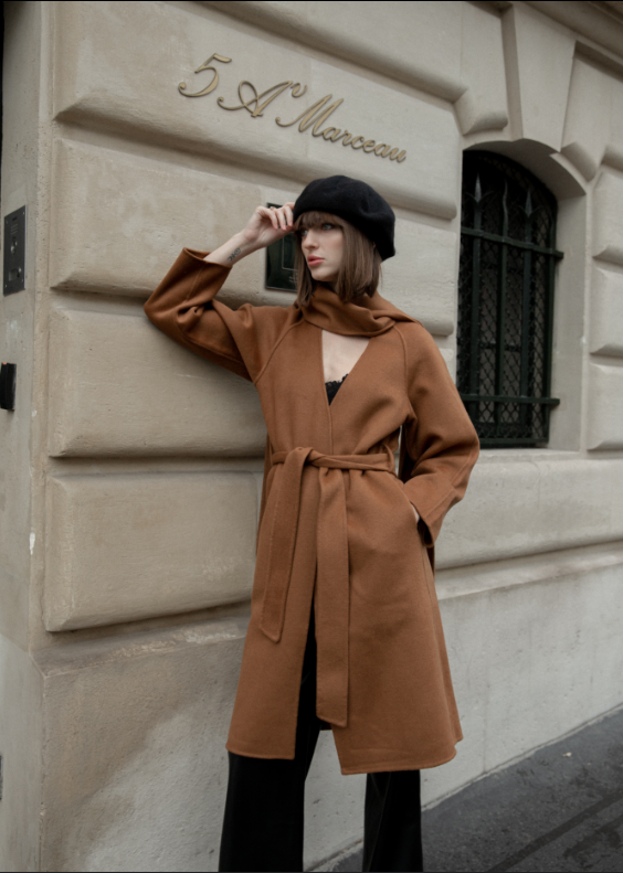 Edlin - Belted Coat with Draped Detail - By Quaint