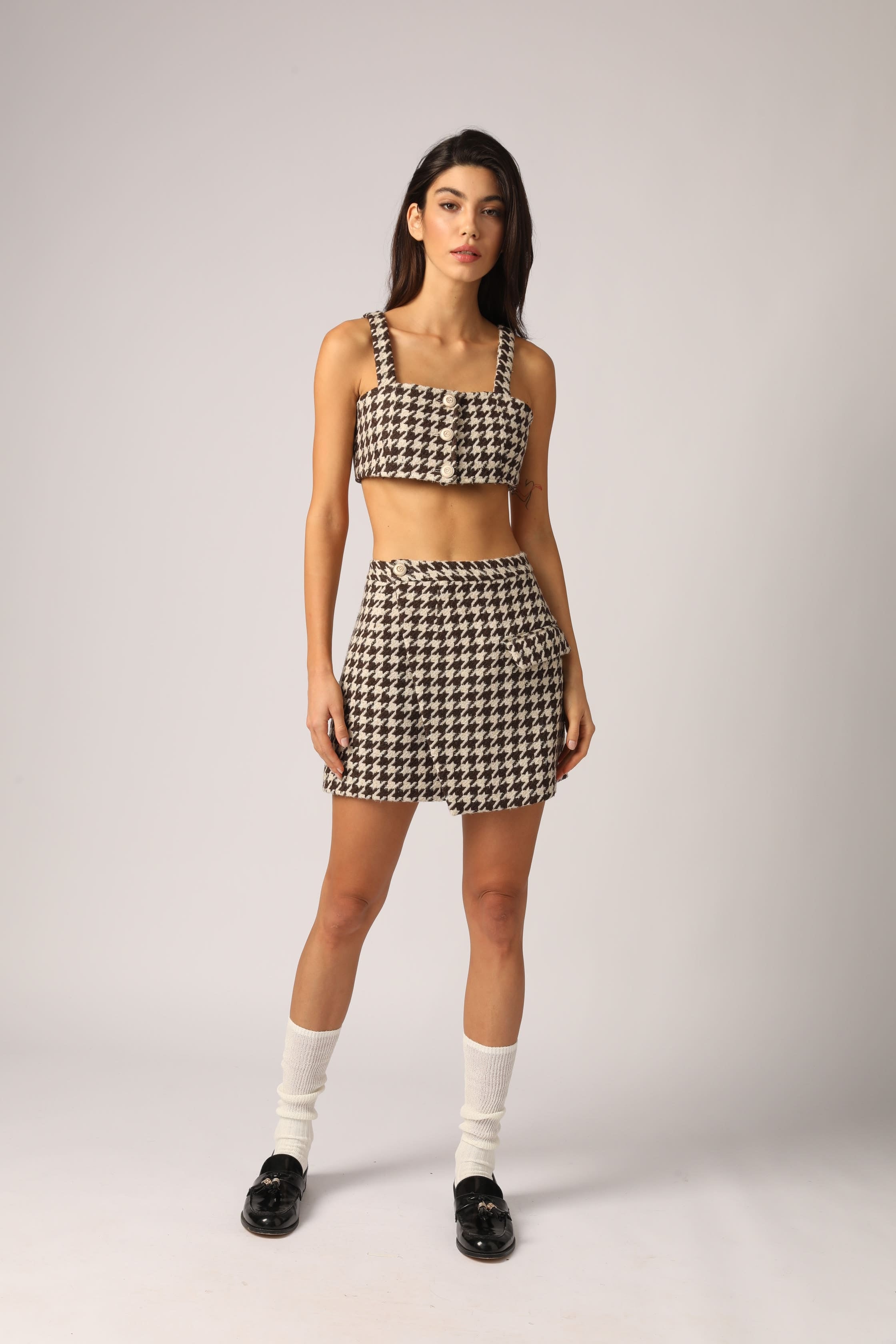 Beige Houndstooth Skirt - By Quaint