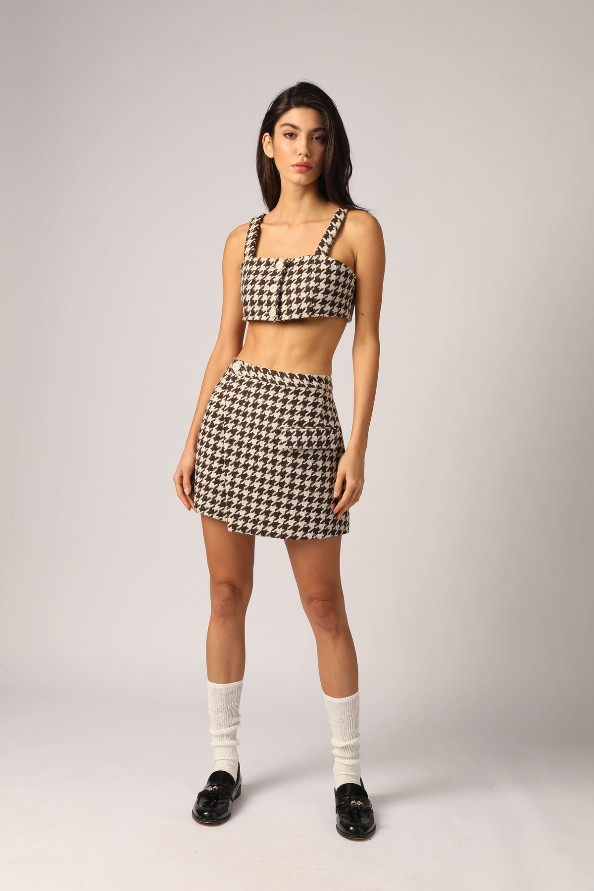 Beige Houndstooth Skirt - By Quaint