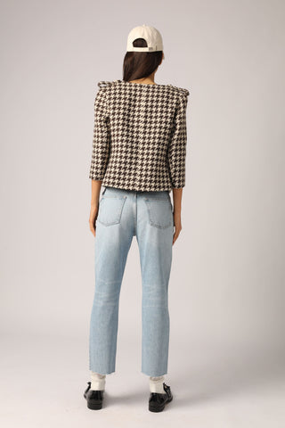 Beige Houndstooth Jacket with Epaulets - By Quaint