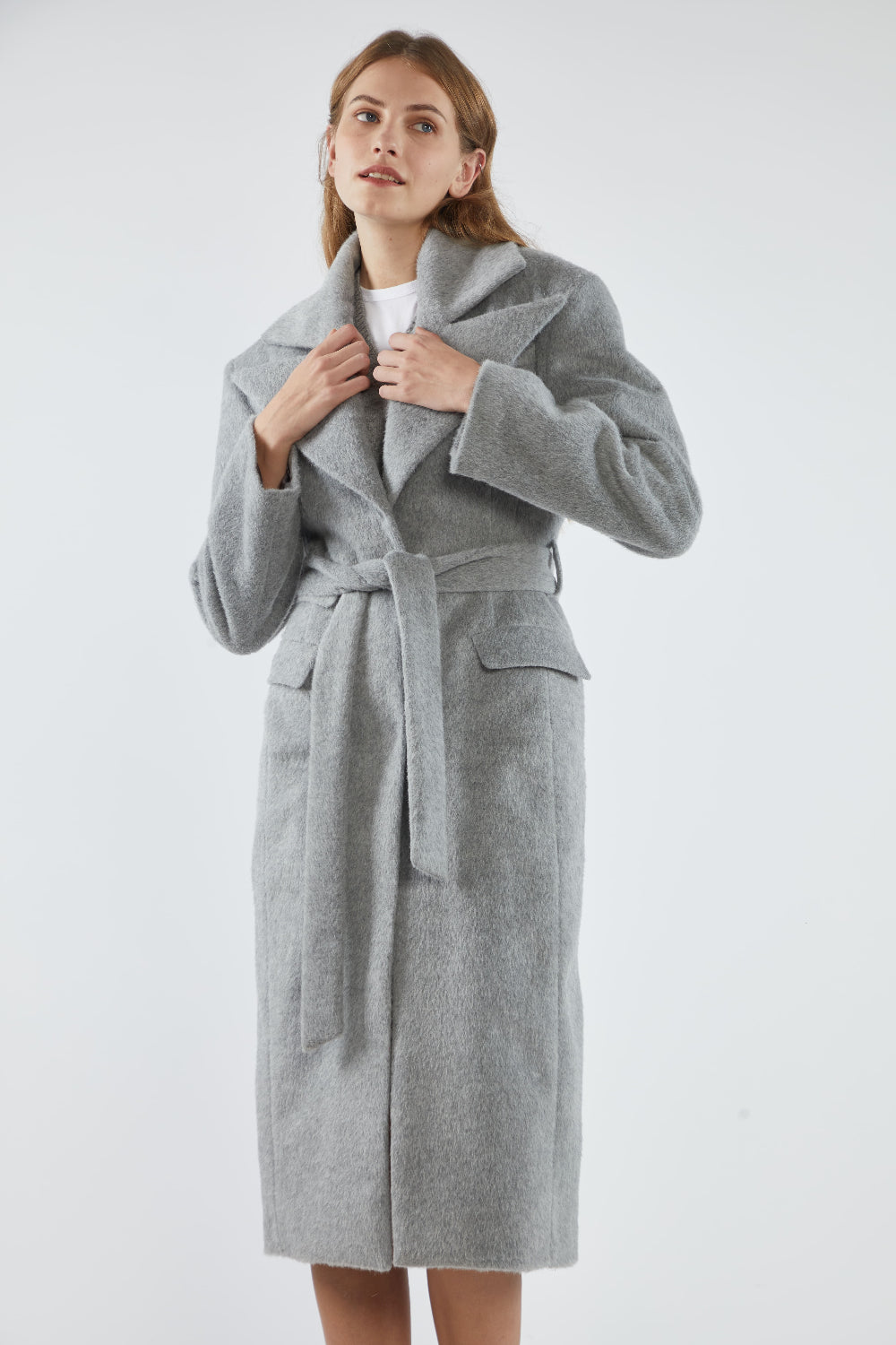 Gray Long-haired Wide-shoulder Single-breasted Coat - By Quaint