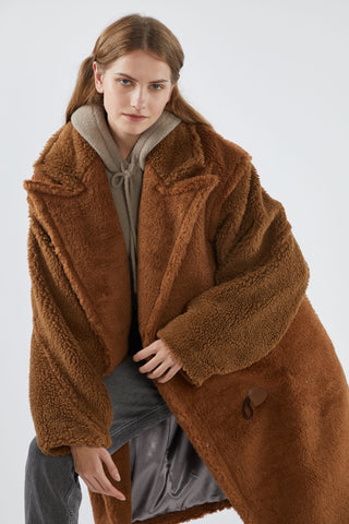 Camel and Caramel-colored Patchwork Teddy Bear Coat - By Quaint