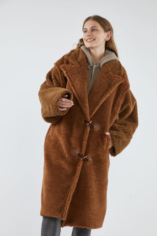 Camel and Caramel-colored Patchwork Teddy Bear Coat - By Quaint