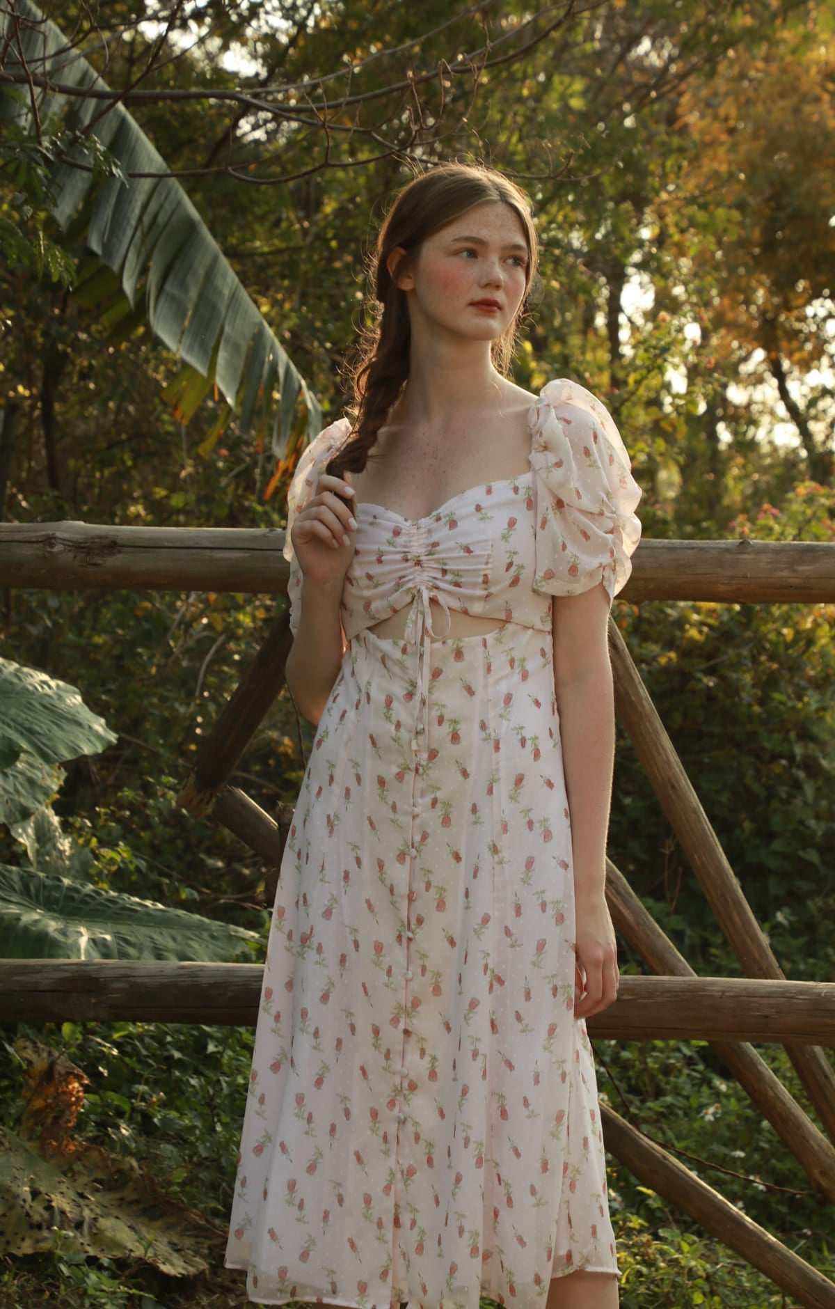 Small Floral Dress with Chest Belt, Knee-length By Quaint Small Floral Dress with Chest Belt, Knee-length By Quaint