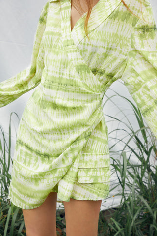 Grass Green Tie-dye Asymmetrical Shirt Dress - By Quaint