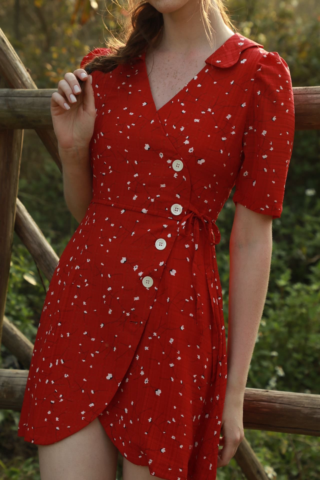 Red Special Collar Tea-length Dress - By Quaint