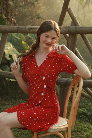 Red Special Collar Tea-length Dress - By Quaint