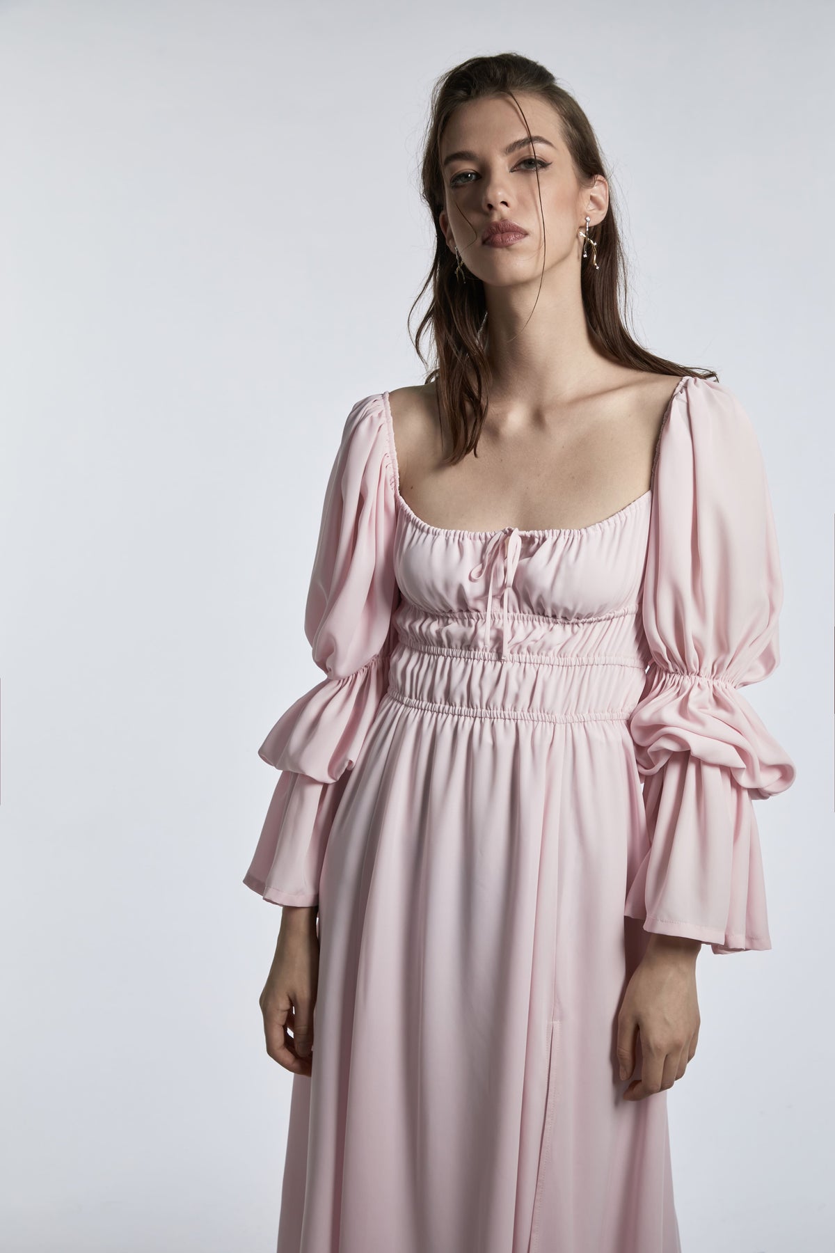 Veronica - Pink Palazzo Sleeve Midi Dress