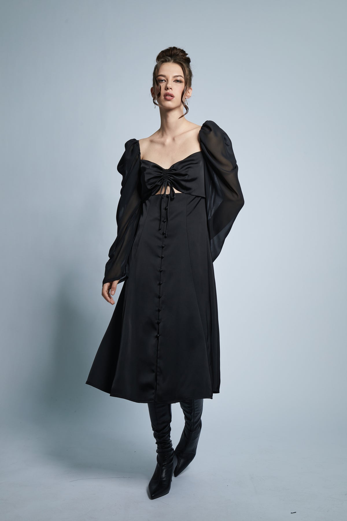 Adele - Black Translucent Midi Dress