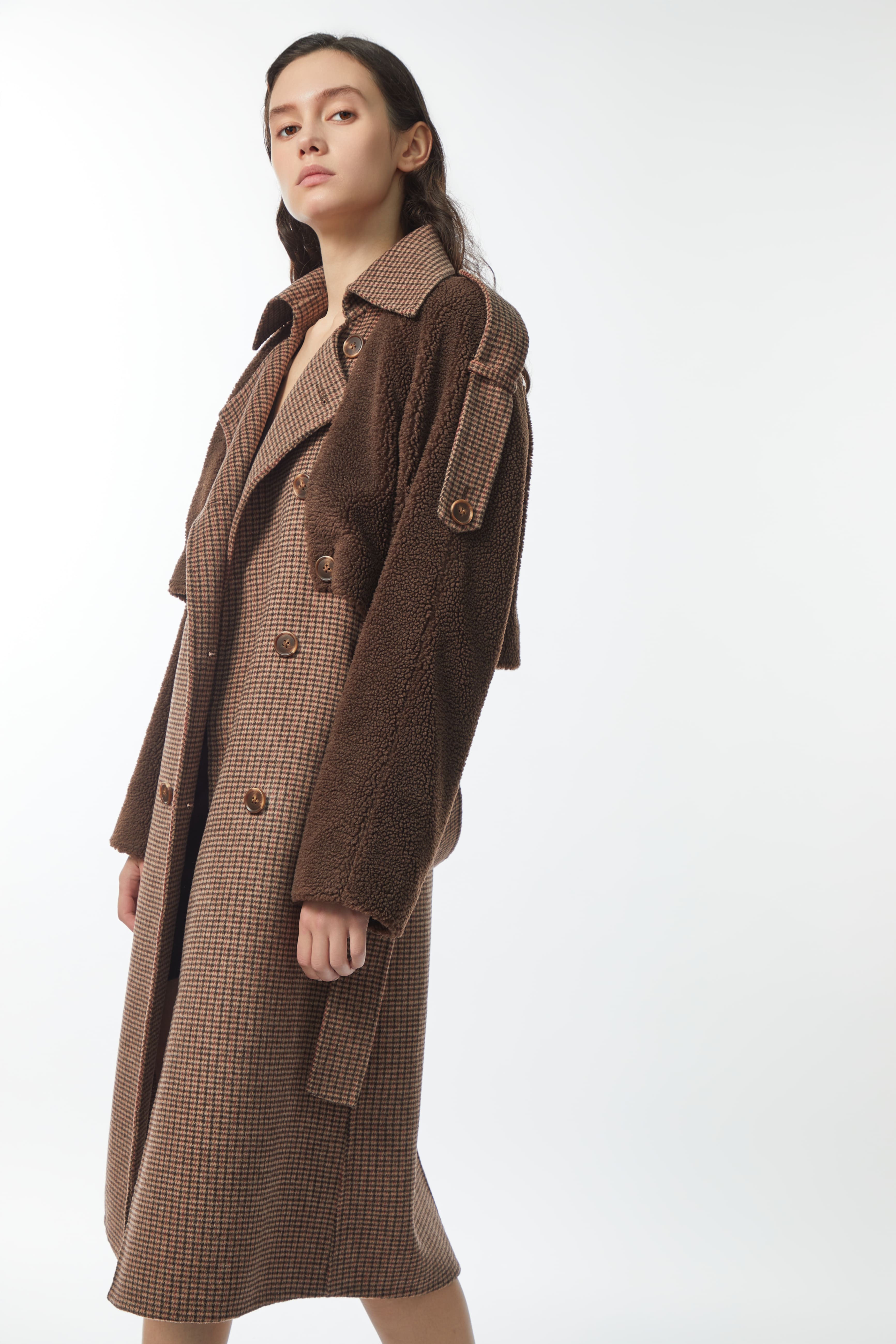 Seaton - Khaki patchwork double-breasted coat - By Quaint
