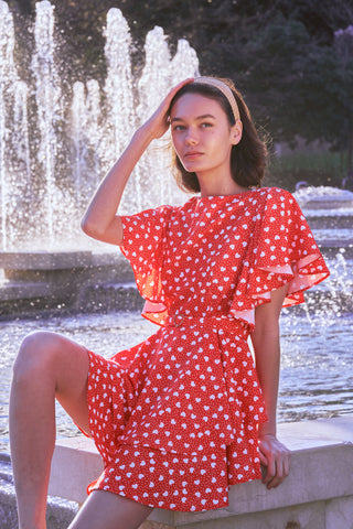 Red Love Pattern Double Layer Dress