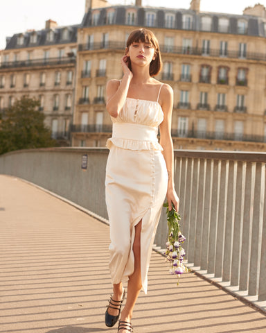 Milky White Satin Detachable Sleeve Cami Dress - By Quaint