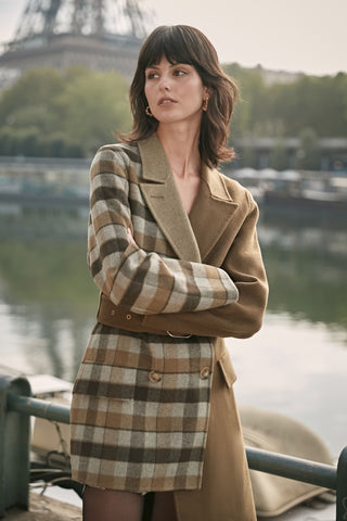 Olive Green Plaid Patchwork Asymmetrical Tailored Coat - By Quaint