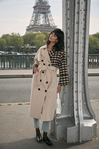 Garyn - Small Check Asymmetrical Coat - By Quaint