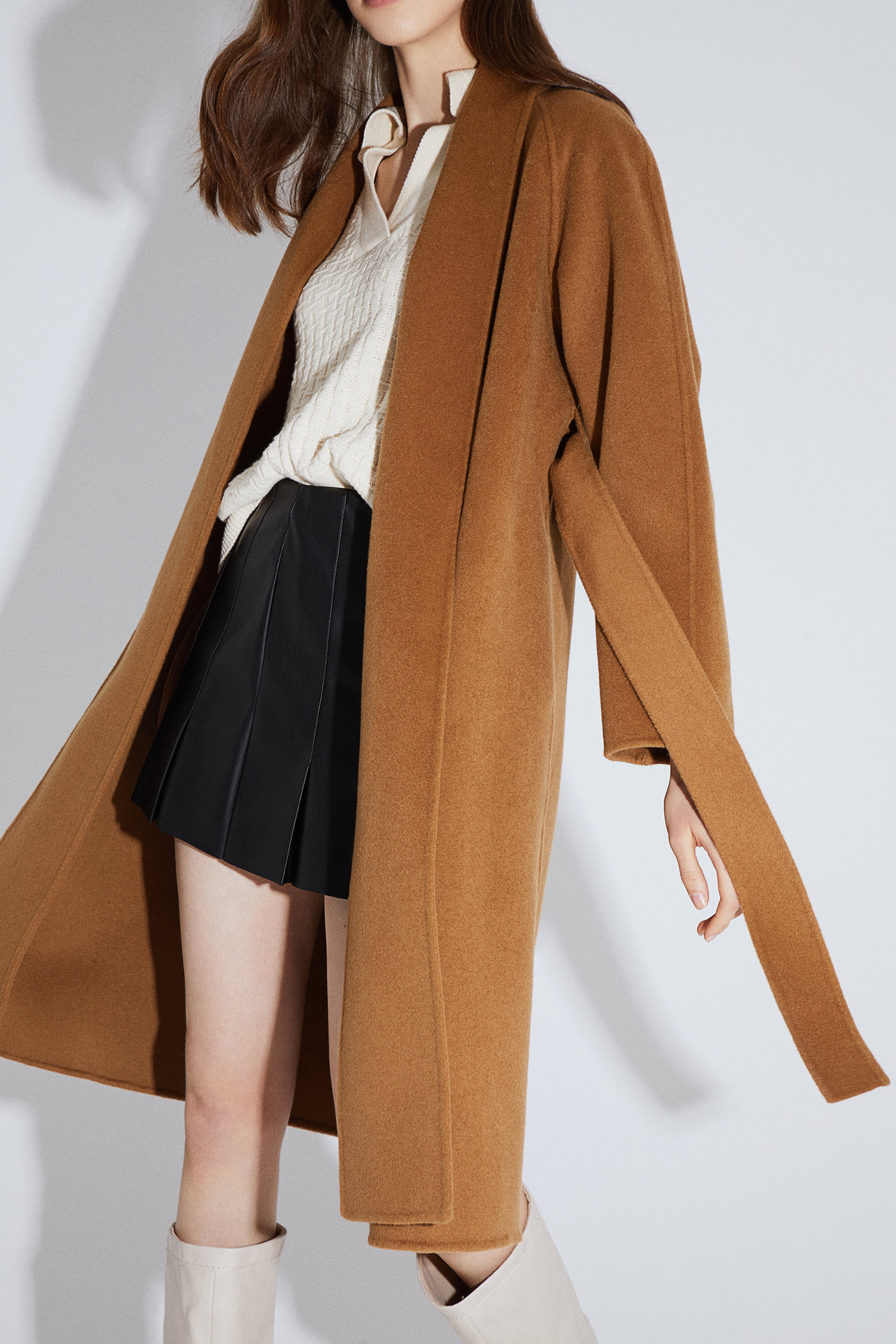 Belted Coat with Draped Detail - By Quaint