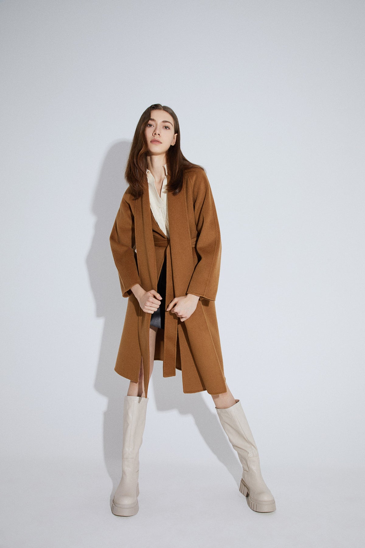 Belted Coat with Draped Detail - By Quaint
