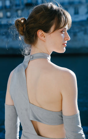 Gray Suede Asymmetric Hem Dress - By Quaint
