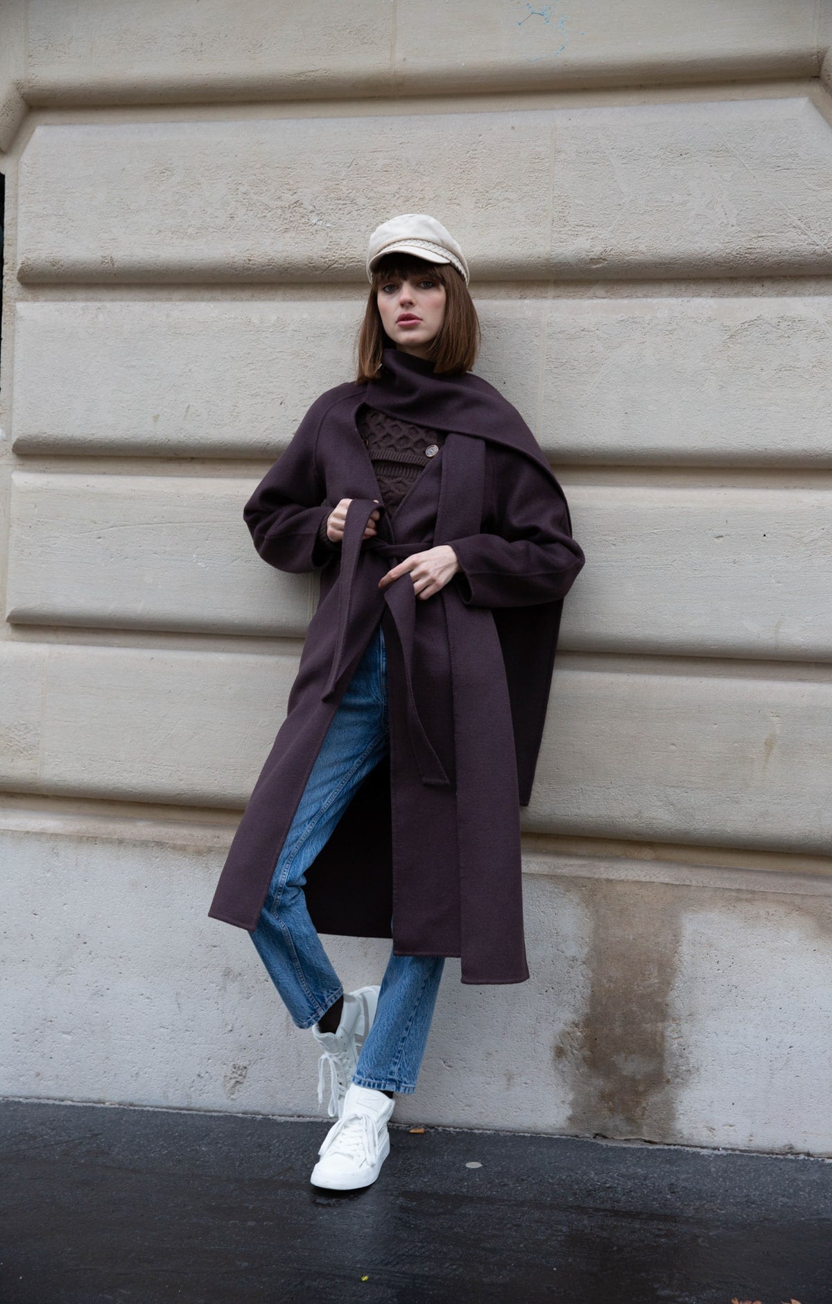 Coffee Belted Coat with Draped Detail - ByQuaint