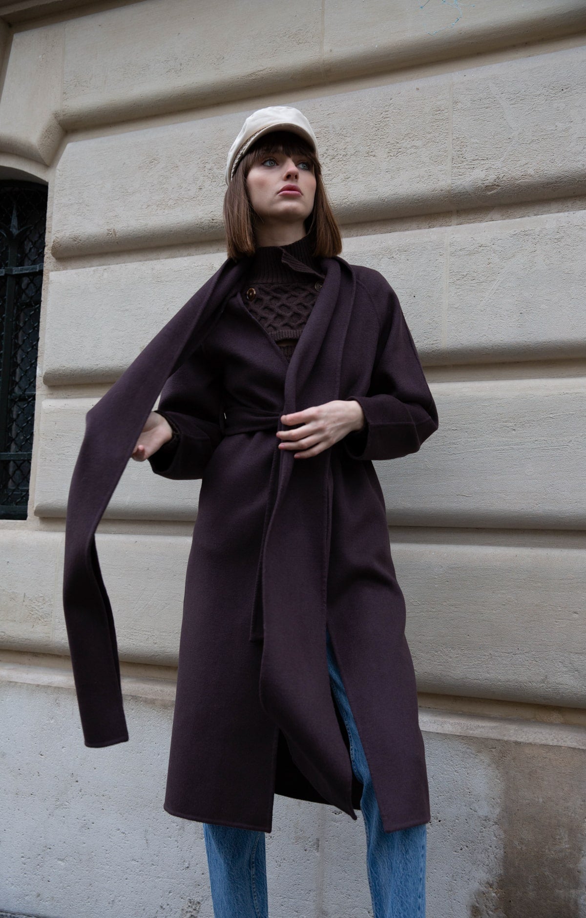 Coffee Belted Coat with Draped Detail - ByQuaint