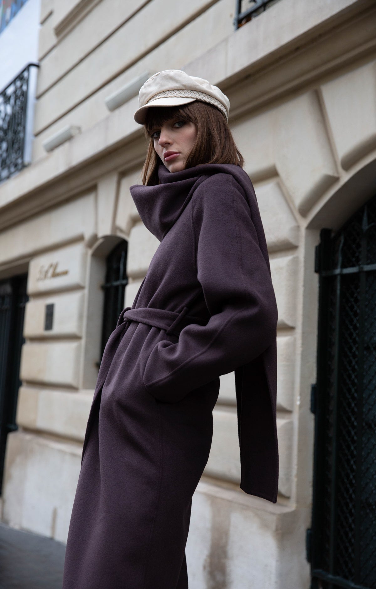 Coffee Belted Coat with Draped Detail - ByQuaint