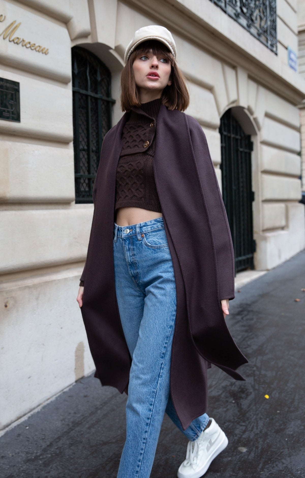 Coffee Belted Coat with Draped Detail - ByQuaint