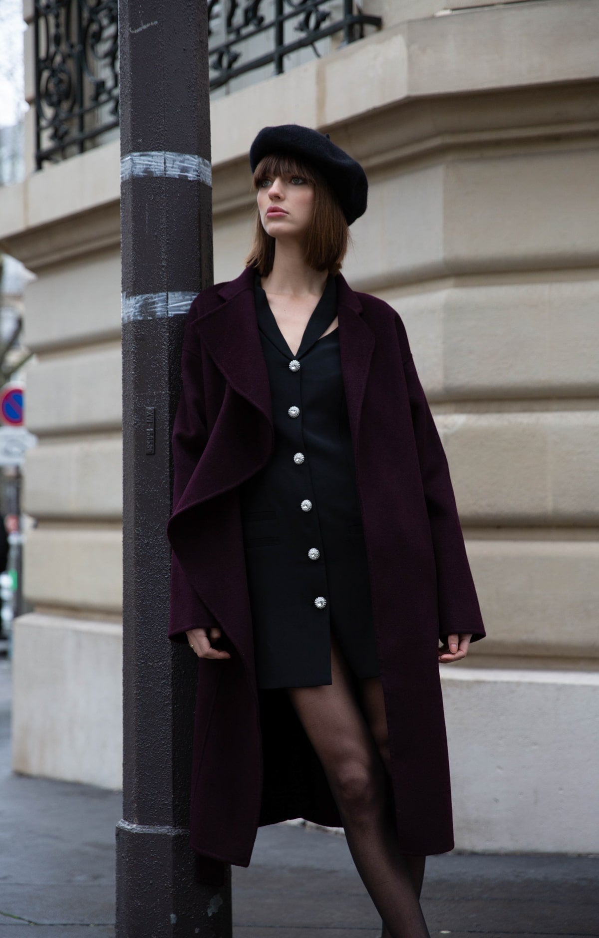 Purple Coat with Wavy Collar - ByQuaint