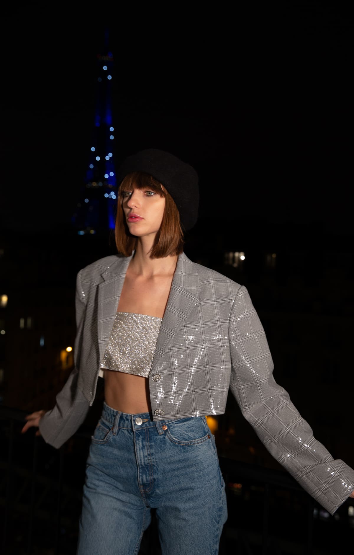 Silver Grey Checkered Sparkling Blazer - By Quaint