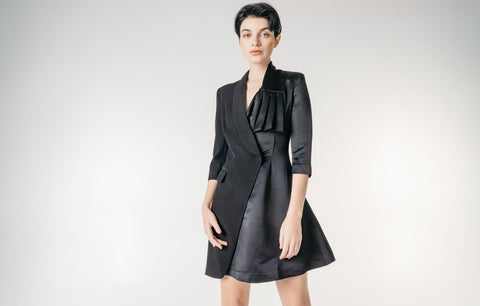 Black Vintage-style Suit Skirt with Asymmetric Collar Detail - ByQuaint