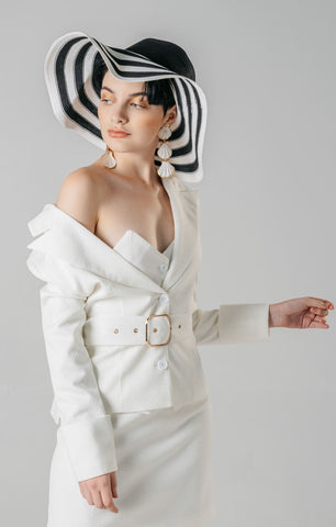 White Double-Layered Suit with Vest and Shoulder Cutouts - By Quaint