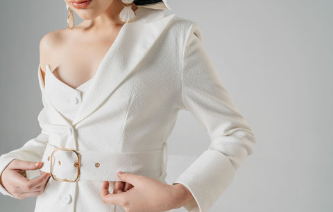 White Double-Layered Suit with Vest and Shoulder Cutouts - By Quaint