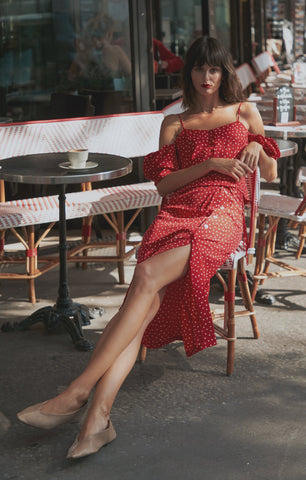 Red Bubble Sleeve Knee-length Skirt Set - ByQuaint