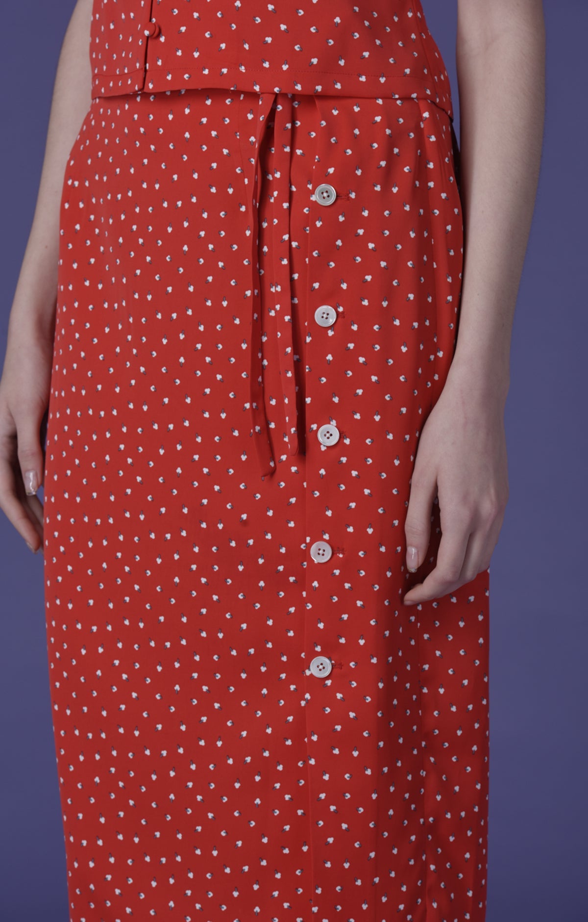 Red Bubble Sleeve Knee-length Skirt Set - ByQuaint