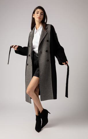 Polly - Black Houndstooth Check Coat - By Quaint