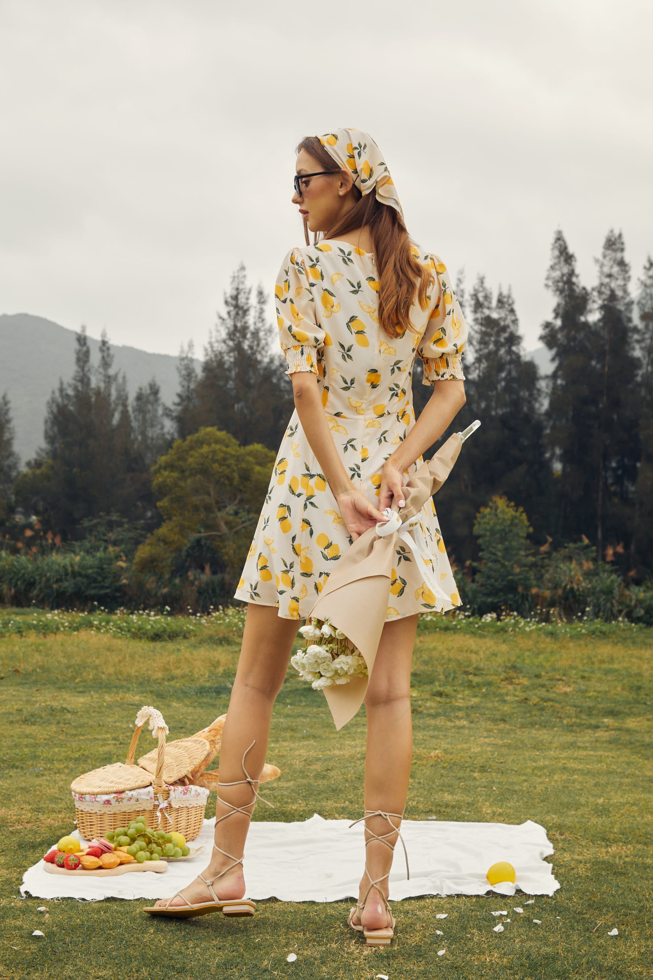 Lemon Print Bubble Sleeve Mini Dress - By Quaint