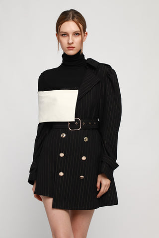 Black Short Jacket with Gold Silk and Asymmetric Collar Detail - ByQuaint