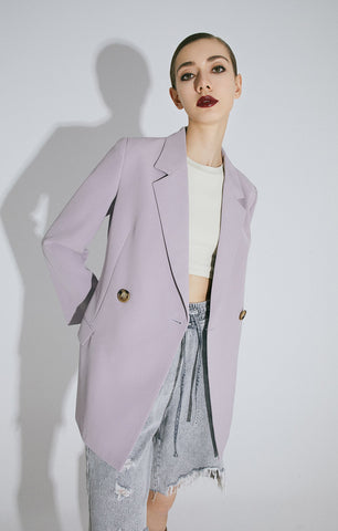 Purple Double-breasted Suit with Thin Waist Belt - ByQuaint