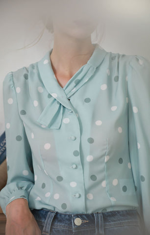 Blue Polka Dot Vintage Asymmetric Collar Shirt - By Quaint