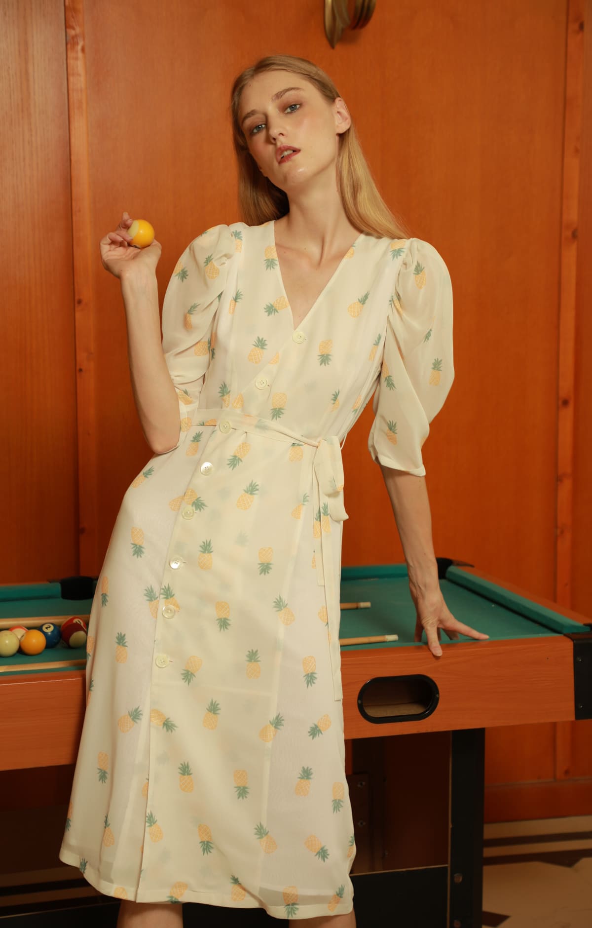 Tea-Length Skirt with Small Pineapple Print - By Quaint