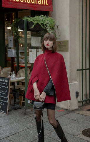 Red Cape with Gold Zipper and Buckle Details - ByQuaint